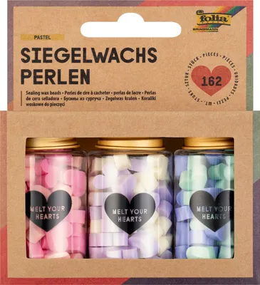 Produktbild von folia Siegelwachs-Perlen PASTEL 3 Dosen farbig sortiert