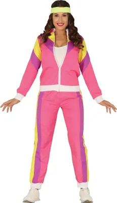 Produktbild von 80er Jahre Sport Retro Pink Fashion Icon Karneval Laufanzug Neon Look Vintage Stil Jacke Hose Spaß Aerobic Outfit Kostüm Party Klassiker, Größe: 38 - 40 (M) Farbe: Pink