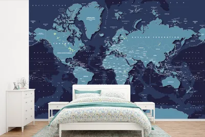 Produktbild von MuchoWow® Fototapete für Wohnzimmer oder Schlafzimmer Wandtapete Vinyl Motivtapete Weltkarte - Abstrakt - Blau - 450x300 cm - Gemusterte