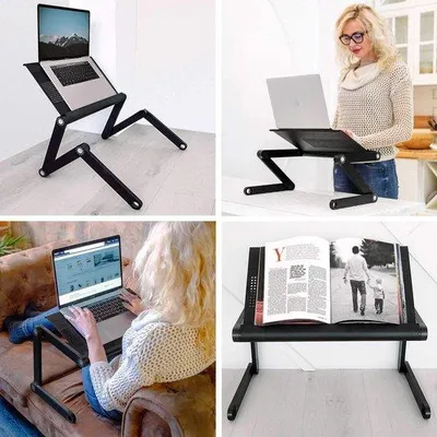 Obrázek produktu pro Ibenzoa® Ergonomická, extra široká a nastavitelná podložka na notebook – skládací, vyrobená z hliníkové slitiny s ventilací, poskytuje 55,8 cm prostoru pro nohy, rozměry 56×29×3,8 cm, hmotnost 1,45 kg