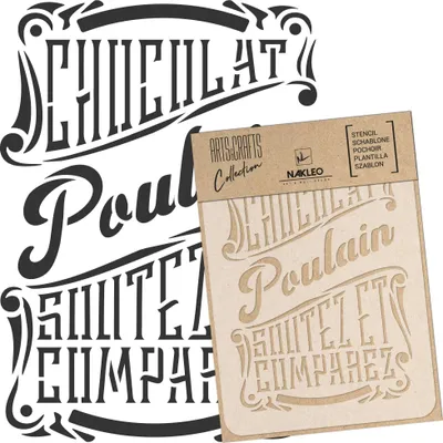 Produktbild von Malschablone für Handwerk A5 15x21cm, Chocolat Schriftzug Inschrift Muster, Wiederverwendbare Kunststoff DIY & Scrapbooking Zeichenschablone