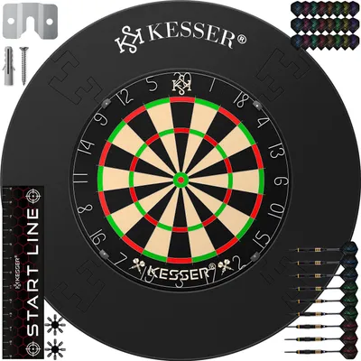 Produktbild von KESSER® Dartscheibe Sisal mit 9 Dartpfeile Professional Dartboard + 21 Pro Flights + Zubehör Steeldart Offizielles Dartscheibe 9 Pfeilen Metallspitze Profi Steeldartscheibe - Dartboard inkl. Montageset