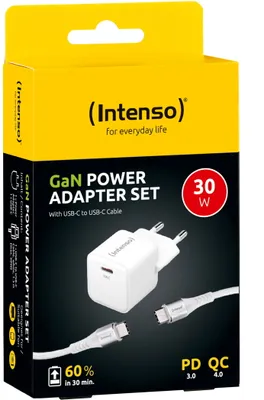 Produktbild von Intenso USB C Kabel + Ladegerät Power Adapter 30 Watt W30C GaN 1x USB-C für 1 Gerät weiß