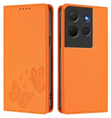 Produktbild von Lederhülle für TCL 503, Schmetterling Prägung Leder Brieftasche Schutzhülle mit Ständer Orange