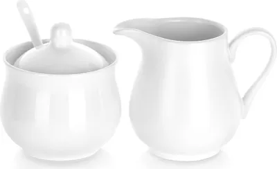 Image de Set sucrier, pot à lait, cuillère, récipient à sucre, lait, blanc