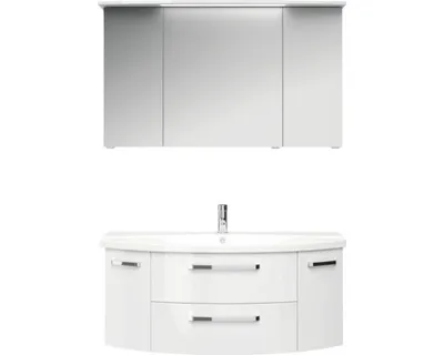 Produktbild von PELIPALSerie 4010 40101200209 Block bestehend aus:Keramik-Waschtisch, Unterschrank, Spiegelschrank mit Kranz / 122cm