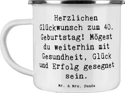 Produktbild von Mr. & Mrs. Panda Teetasse Spruch 40. Geburtstag - Weiß - Geschenk, becher emaille, Leidenschaft, Freude, Happy Birthday, Vorfreude, Kaffeepott, Meilenstein, Haferl, Pott