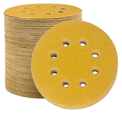 Immagine prodotto di Carta abrasiva da 125 mm con sistema di fissaggio a velcro, grana 60, confezione da 100 pezzi, adatta per levigatrici eccentriche, per legno, metallo e vernice, con 8 fori
