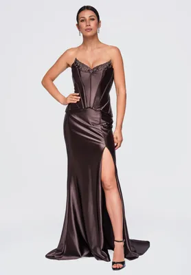 Produktbild von LARICA Kleid maxi gorset Stil elegant LA-OM-DLR502 brown S