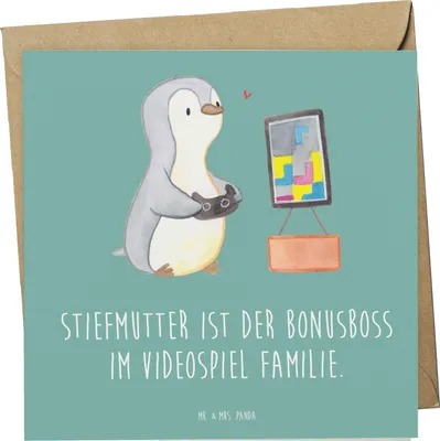 Produktbild von Mr. & Mrs. Panda Grußkarte Stiefmutter Bonusboss - Meeresbrise - Geschenk, Stiefkind, Patchwork-Familie, doppelkarte, Familienmitglieder, Herausforderung, faltkarte