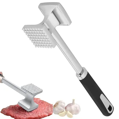 Produktbild von Fleischklopfer Edelstahl Burger Smasher Fleischzartmacher Schnitzelklopfer Steaker Doppelseitiger Fleischklopfer - 27 cm, Antihaft,ergonomischer Griff