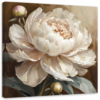 Produktbild von Leinwandbild Pfingstrose beige gemalt 60x60 Feeby Beige bild für die wand bereit zum aufhängen
