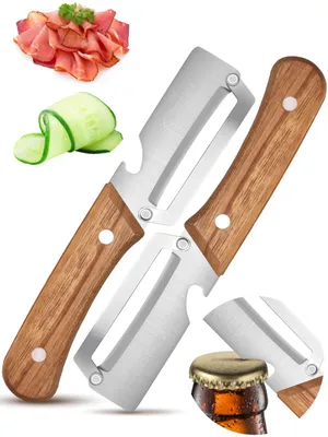 Sparschäler aus Edelstahl, 2-in-1 mit Flaschenöffner, Holzgriff