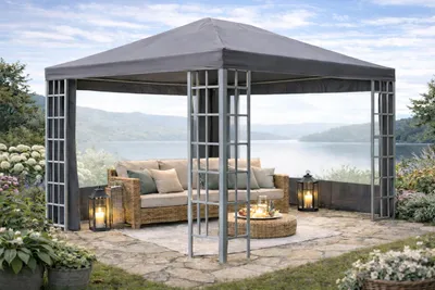 Produktbild von Metall Pavillon 3x4m Silver mit 2 Seitenteilen mit Fenster Garten Partyzelt Anthrazit