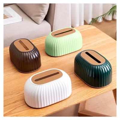 Produktbild von Kosmetiktücherbox aus Kunststoff mit Deckel, gestreifte Taschentuchbox, Kosmetiktuchspender, dekorativer Taschentuchhalter, Serviettenspender Organizer für Badezimmer, Wohnzimmer, Schlafzimmer (Weiß)