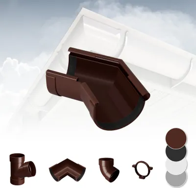 Produktbild von RAINWAY S Regenrinnen System (Rinnenwinkel Außen 135° braun) - PVC-U Kunststoff in 4 Farben, für Dachflächen < 100m² empfohlen, Eckstück 135 Grad Bogen
