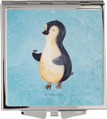 Produktbild von Mr. & Mrs. Panda Schminkspiegel klein Pinguin Marienkäfer - Eisblau - Geschenk, Kosmetikspiegel, Taschenspiegel, Liebe, Aufmerksam, Glück, Freude, Kleine Wunder, klappbar