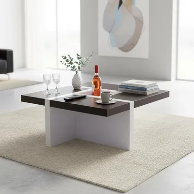 Produktbild von Design Tisch Beistelltisch Weiß/Braun Stubentisch Sofatisch Holztisch Holz