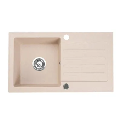 Produktbild von VBChome Granitspüle 76 x 44 cm Beige Einzelbecken Einbauspüle Reversibel Gesprenkelt Pflegeleichtes Spülbecken mit Siphon