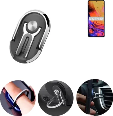Produktbild von K-S-Trade 3in1 Smartphone-Ring Handy-Ring kompatibel mit ZTE Axon 30 Pro Fingerhalterung  Handyring Tischständer Lüftungsgitter-Halterung Tisch