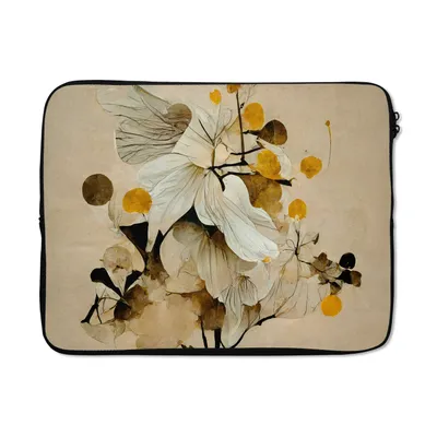 Produktbild von MuchoWow® Laptop Hülle 15 Zoll Blumen - Pflanzen - Gold - Vintage Laptoptasche - Laptoptasche - Sleeve - Rundum-Schutz