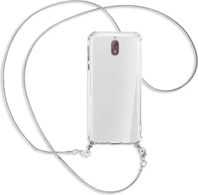 Produktbild von Handykette Backcover-Schutzhülle mit Band (Metall silberfarben) für Nokia 3.1 - silberfarbene Kette Snake