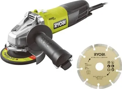 Image de Meuleuse d'angle RYOBI RAG800-125SD1, 800 W, 125 mm, 12000 tr/min, avec disque diamant et sac