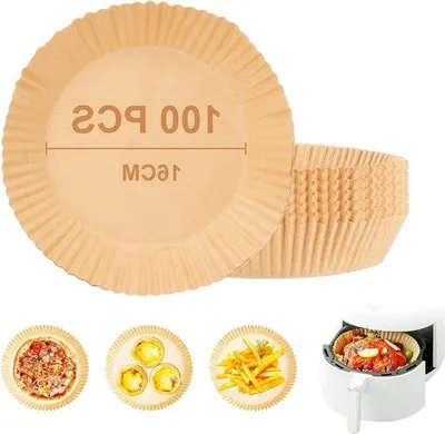 Zdjęcie produktu dla 100 sztuk papieru do pieczenia do frytkownicy na gorące powietrze, nieprzywierający, jednorazowy, okrągły, akcesoria do frytkownicy na gorące powietrze