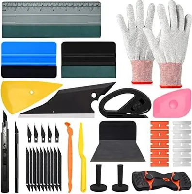 Produktbild von EHDIS Folierungs Werkzeug Set, Rakel Set für Folierung, Car Wrapping, Auto Folierung, Window Tint, Klebefolien, Fensterfolie, Küche, mit Rakel Set, Cuttermesser, Schaber, Fensterabzieher, Handschuhe