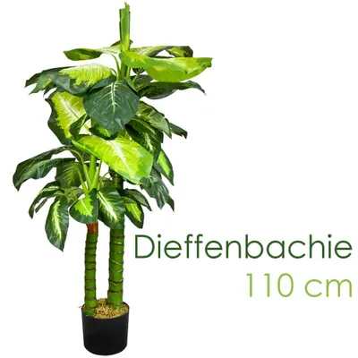 Produktbild von Decovego künstliche Dieffenbachie, Kunstpflanze 110 cm für Wohnzimmer & Büro, naturgetreue Deko, pflegeleicht & allergikerfreundlich
