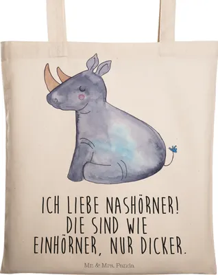 Produktbild von Mr. & Mrs. Panda Tote Bag Einhorn Nashorn - Transparent - Geschenk, Nashörner, Stoffbeutel, Laptoptasche, Regenbogen, Zoo, Tragetasche, Jutebeutel, Shopping Tasche