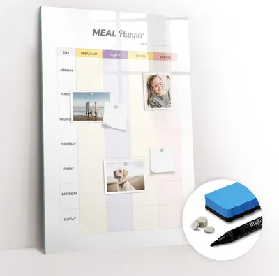 Produktbild von Magnetische Wandtafel - Schwarzer Marker + Schwamm + Magnete - 60 x 90 cm - Essensplaner