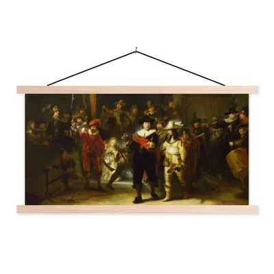 Produktbild von Textilposter - Die Nachtwache - Rembrandt van Rijn - 60x30 cm - mit holzfarbenen Rahmen