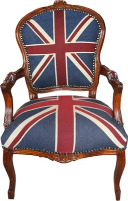 Immagine prodotto di Casa Padrino Sedia da salone barocca Union Jack / Mogano marrone - Bandiera inglese - Inghilterra