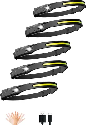 Produktbild von 5 Stück Leichte Stirnlampe USB Wiederaufladbare Outdoor Wasserdichte Stirnlampe fuer Camping Wandern Angeln Laufen Radfahren