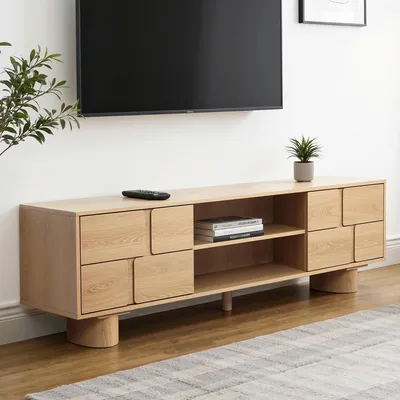 Produktbild von TV Schrank Holz, Japandi Stil mit Stauraum, MDF, B160 x T39 x H45 cm