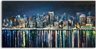 Coloray Acrylbild 100x50  Wandbild Acrylbilder Wasser Stadt Gebäude Regen farbenfroh
