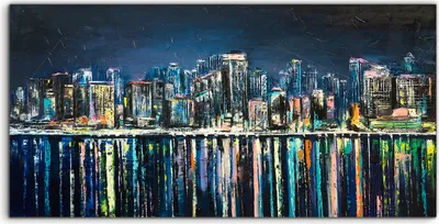 Produktbild von Coloray Glasbild 140x70  Wandbild Glasbilder Wasser Stadt Gebäude Regen farbenfroh
