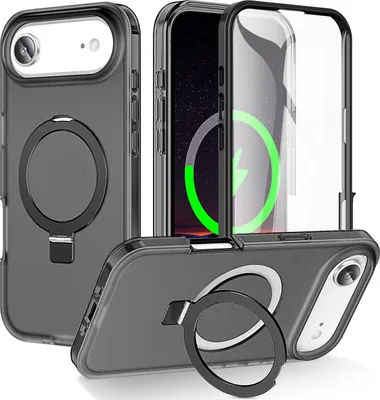 Produktbild von Für Apple iPhone 17 Air Frosted Skin Feel MagSafe Ring Halterung 360-Grad Hülle Schwarz