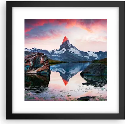 Produktbild von Gerahmtes Poster - Schwarzer Rahmen - Berge Felsen Wasser - 30x30 cm - Wand Bild - Wanddeko - Wandbilder - Kunstposter - Wandposter - Bilderrahmen - Bilder - Kunstdruck - Wandbild - P2BAC30x30-3892
