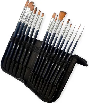 Produktbild von 15er Set MozArt Supplies Premium Nylon Malpinsel Größe Pinsel 000–12 Aquarellpinsel Künstlerpinsel