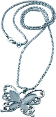 Produktbild von Steuer Modeschmuck Anhänger mit Kette Metall 55cm Silbergrau Katzenauge syn. weiß 445040013
