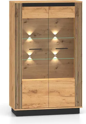 Zdjęcie produktu dla FURNLUX Gablota Urso dąb i czarny 92 cm / Kolor główny: beżowy / Wymiary: 92 x 141 x 40 cm