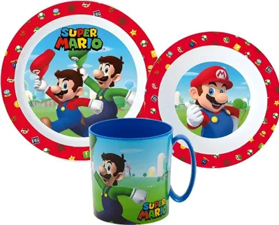 Produktbild von Super Mario und Luigi Kinder Geschirr-Set 3 teilig Teller Schüssel Becher 350 ml