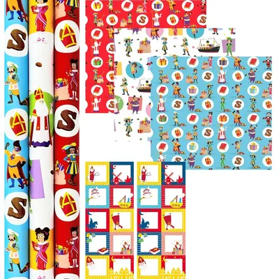 Productafbeelding van Club Van Sinterklaas Sinterklaascadeaupapier incl. 20 naamstickers - 3 Rollen 70 cm x 2 meter