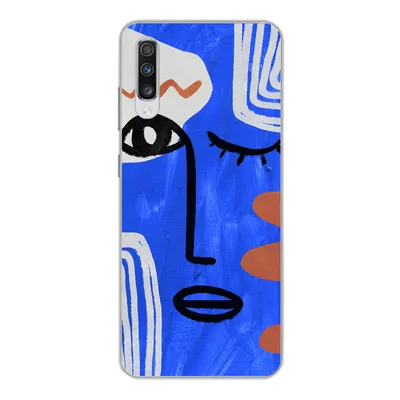 Produktbild von MuchoWow® Handyhülle Schutzhülle Hülle für Samsung Galaxy A70 Gesicht - Blau - Abstrakt Silikon Softcase Handy Hülle - Schutzhaube