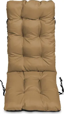 A beige chair cushion is shown from a top-down perspective against a white background.