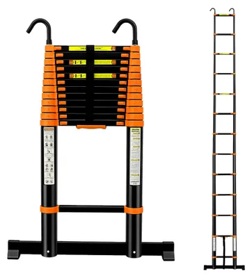 Produktbild von 5M Teleskopleiter, Aluleiter Ausziehbar, Klappleiter Mehrzweckleiter, Rutschfester Stehleiter, Tragbare Leiter für Zuhause, Wohnmobil und Außenbereich, Tragkraft 150 kg, Schwarz