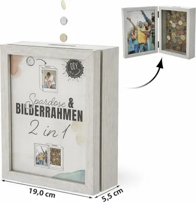Produktbild von CEPEWA - Spardose Bilderrahmen 2 in 1 Rahmen mit Münzschlitz zum Aufklappen