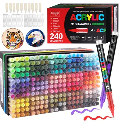 Acrylstifte 240 Farben, Flüssigmarker mit Pinselspitze, für Stein, Holz, Glas
